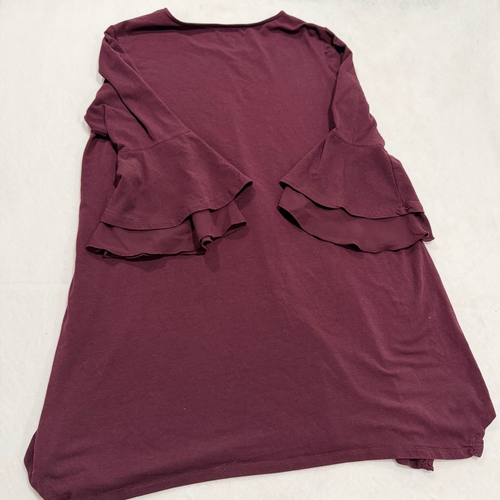 Westbound Burgundy Cotton Blend‎ Tiered Bell Sleeve Ruffle Top Boho Plum Medium